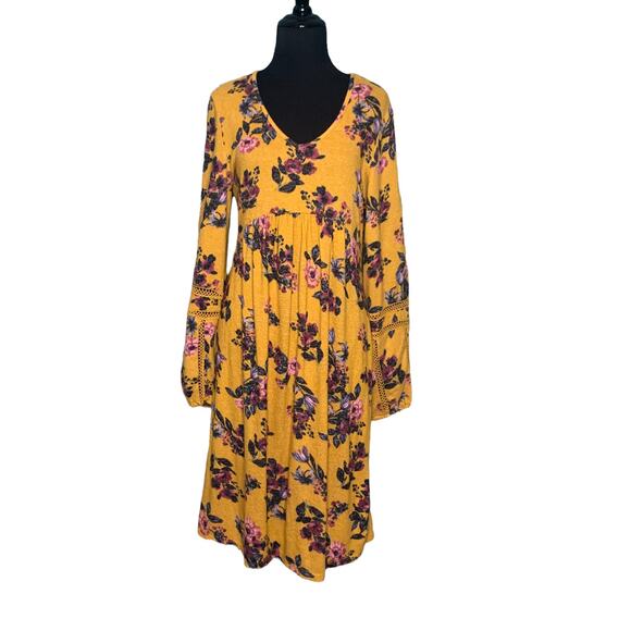 Olive + Oak long sleeves yellow  floral dress size Small - Picture 1 of 10